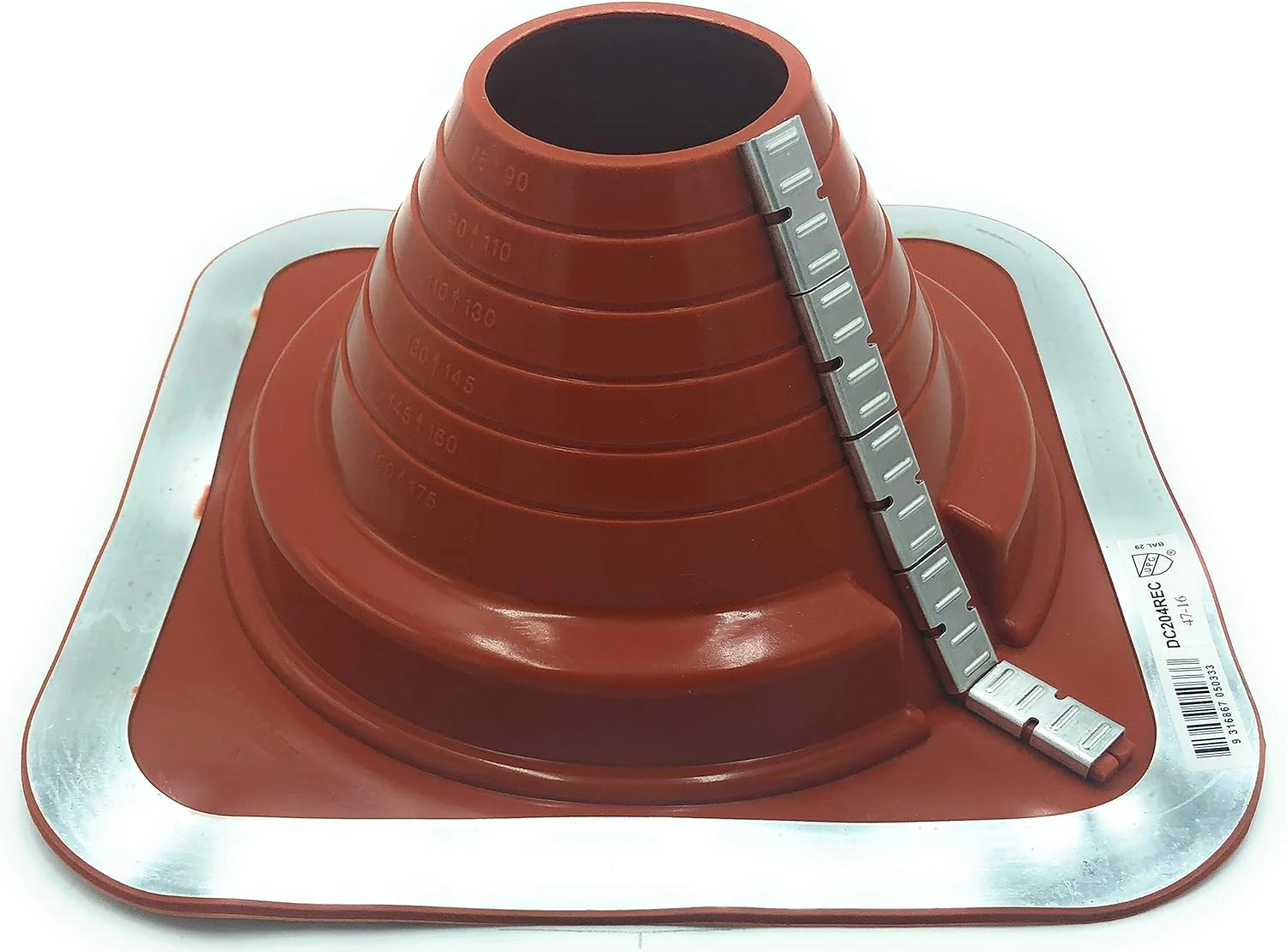 Dektite Red High Temp Silicone Zipper Combo Square Base  - Retrofit Metal Roofing Pipe Flashing Boots - Image 4